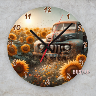 Rustic Farm Truck Sunflower Charm 30cm Clock Transfer