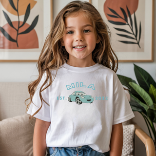 Girls Personalised Cars Tee