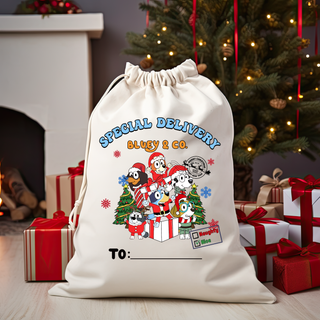 Lux Label & Co. SPECIAL DELIVERY BLUEY & FRIENDS  Santa Sack Size DTF Print