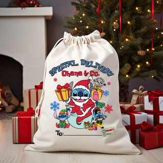 Lux Label & Co. SPECIAL DELIVERY STITCH DRESSED AS SANTA- Santa Sack Size DTF Print
