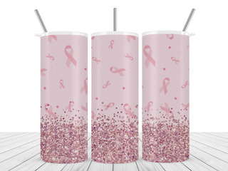 "Pink Glitter Breast Cancer Awareness" 20oz Skinny Tumbler